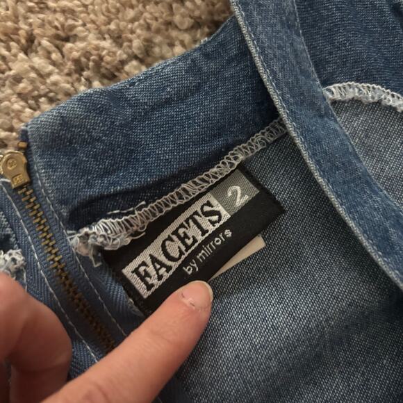 Vintage 90s FACETS Denim Maxi Dress Embroidered Cottagecore Square Neck Sz 14 - Picture 16 of 16